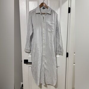 Women’s Roots Striped Button-Down Long Shirt Dress 100% Organic Cotton Medium
